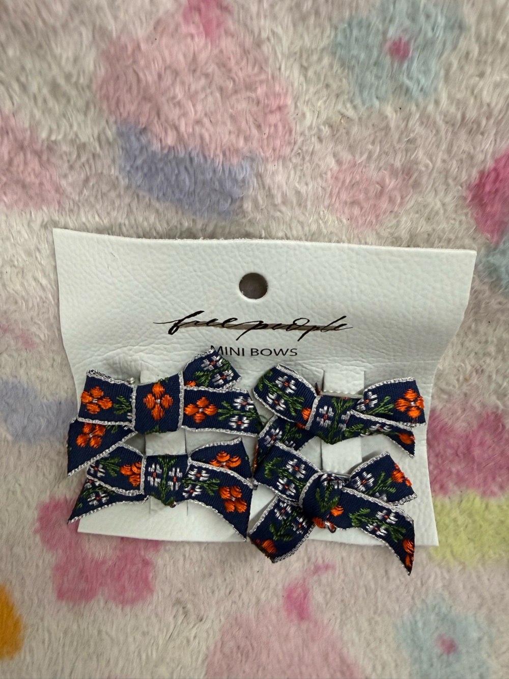 Free People Navy Floral Mini Ribbon Hair Bows
